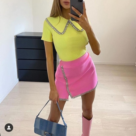 GORGEOUS ZARA NWT Appliqué Jewel Knit Skirt - Picture 3 of 16